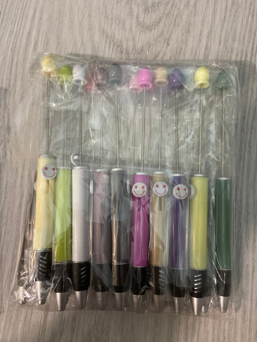 10 piece smiley face beadable pens assorted colors
